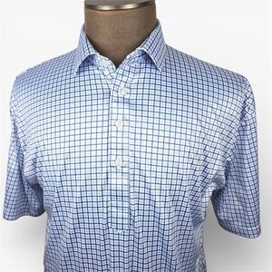 Collars & Co. Semi-Spread Collar Polo -Thin Blue Check Performance Shirt XL-Tall